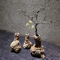 Home vase round flower arrangement dry flower pot natural weathered tree tumor bottle dead wood flower art Zen flower art