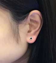 Color gold 18K rose gold round screw black agate men and women earrings ear bone studs AU750