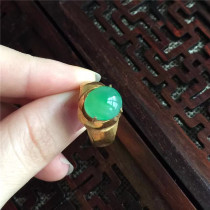 (Mingkai Jade) Natural A- Jade ice glutinous seed full green egg noodles ring copper ring