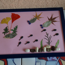 Grain paste painting Handmade DIY leaf painting Autumn leaves tadpole looking for mother spring summer