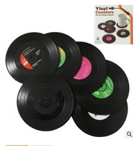 Creative CD record style retro disc coaster silicone four-color coaster non-slip mat heat insulation mat bowl pad six-piece pack