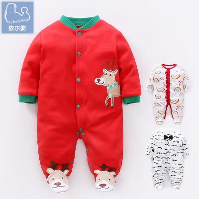 Baby footed jumpsuit spring autumn winter newborn white clothes with buttons baby pajamas with socks erro