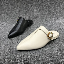 2019 Spring New Code handles leather female shoes tip bull leather bag head Muller shoes flat retro - female sandals