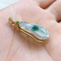 Mingkai jade jade 18K gold with diamonds inlaid ice species floating flower Fu Melon pendant Natural A-goods jade belt certificate