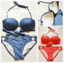 Low-key temperament gray watermelon red color into ~ European and American single gathering steel support half cup bra chest neck bikini