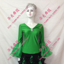 Gorgeous national standard waltz tango modern dance suit Foxtrot women with diamond ruffle sleeve practice suit top customization