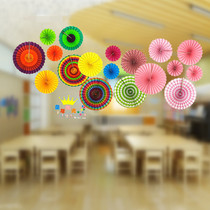 Store opening Kindergarten opening decoration creative charm paper fan flower background shopping mall window hanging wedding decoration