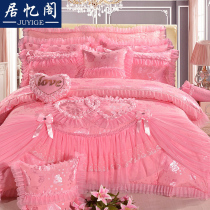 European-style thickened wedding big red pink purple four-piece set wedding lace embroidery six-eight multi-piece set 1 82 0 bedding