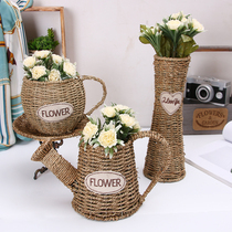 New Creative Handmade Rattan Weaving Pastoral Flower Basket Meat Planting Hydroponic Decoration Home Simple Fashion Decoration