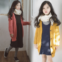 Girls sweater cardigan thick childrens clothing 2020 new Korean version of Mori Knitted V-neck Joker Long Jacket