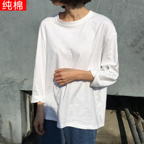Spring and Autumn Korean version of Joker cotton white loose long sleeve T-shirt female students simple solid color base shirt inside casual