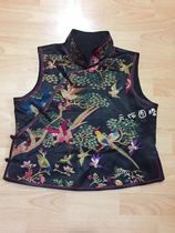 Cloud decoration totem original design womens top vest spring new national style birds and phoenix silk satin horse clip