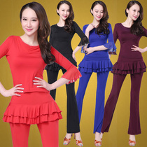 Square dance clothing culottes suit flared sleeve tops Autumn and winter new middle-aged Latin dance dance practice clothes