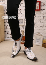 2014 New Iron Head Tide Male Hair Stylist Pop Leather Shoes Breathable Genuine Leather Carved Iron Head Inn Personality Mens Shoes