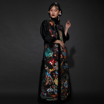 Cloud decoration totem original design womens outerwear Ethnic style hand-embroidered birds and phoenix thickened stand-up collar long-sleeved outerwear