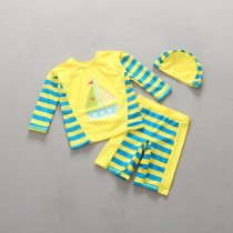  South Koreas new childrens handsome boy swimsuit Korean version of the hot spring split boxer boy navy striped swimsuit tide