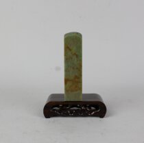 Mountain cannons green flat seal fine natural Qingtian gold stone seal engraving pure handmade art rare collection calligraphy painter