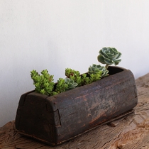 Multi-meaty flowerpot small log flower trough solid wood pulp wood trough indoor meat planting retro nostalgic potted decoration