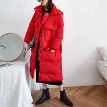 honrn guan coat female long Korean version of the loose winter long cotton-padded jacket for women over-the-knee mian bao fu