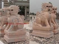 Stone carving Kirin Han white jade pair of courtyard night Xia red Kirin Villa Doorway Marble Animal Pendulum custom