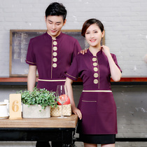 Hotel waiter overalls summer dining restaurant hot pot restaurant farmhouse overalls short-sleeved women