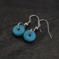Retro earring turquoise exquisite small safe buckle earrings Womens Classical ethnic style original handmade earrings
