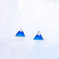 S925 sterling silver Fuji blue triangle stud earrings girl cute fresh earrings Japanese Hansen Mini accessories