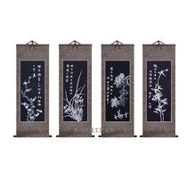 Guizhou batik painting ethnic minority characteristic business gift batik shaft painting plum orchid bamboo chrysanthemum (set)
