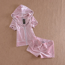 Gold Velvet Sportswear Women and America Summer New Pine Short sleeves Thin Thin Ocean Air Leisure Two Sets Beach Clothing Tide