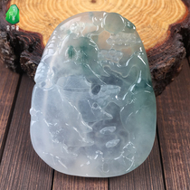 Quarrying Weng natural Myanmar a goods jade landscape brand pendant Ice species hydrated jade brand Jade brand pendant
