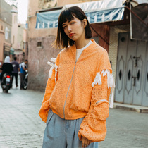 Q1 original design hollow fabric lace sleeves early autumn thin coat 1316