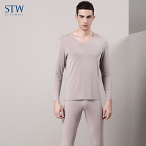 STW mens autumn clothes autumn pants suit Modal incognito thermal underwear Loose V-neck base shirt line clothing line pants