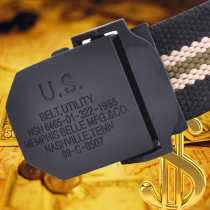 US black alloy buckle canvas belt Outdoor sports casual pants with thickened extended training belt