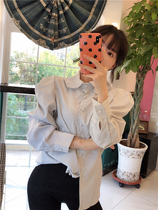 Bora Family BORAKOO Korea East Gate Autumn Beauty ~ baby collar bubble shoulder lamp sleeve striped shirt