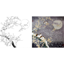  Gongbi painting white sketch manuscript Plum blossom painting line drawing white paper printing bucket square 66*66 with color map 363T
