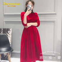 OURROSESAN pregnant women autumn and winter clothes 2019 fashion new Korean version of the long slim slim pregnancy dress