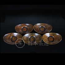Japanese cup holder tea holder there are two setsJingjintang made large ingot type wood grain old cup holder for five guests