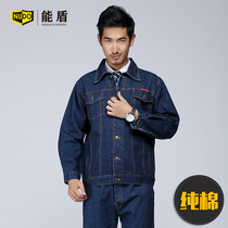 Can shield cotton denim overalls long sleeve suit men engineering labor insurance uniforms welders