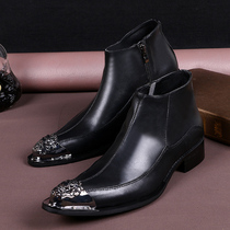 European and American new high-top boots leisurely youth dragon iron pointed leather boots hairdresser mens boots stage bar boots