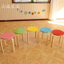  Solid wood childrens table and chair round stool Adult dining table stool Solid wood stool low stool color simple fashion round stool