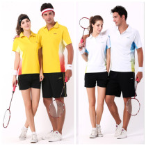 Summer new men and women badminton breathable sportswear couples stand collar casual suit quick-drying sports T-shirt shorts