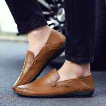 Mens bean shoes Mens leather sloth Inn One foot set of driving mens shoes Soft bottom big code 46 Driving casual leather shoes