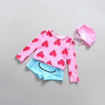  Foreign trade childrens sunscreen swimsuit Girls long-sleeved split flat angle anti-UV beach swimsuit Princess Korea