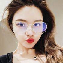 Net red with retro glasses round Korean gold-rimmed frame flat mirror metal dress forced no degree female Korean version of the tide