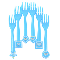 Birthday party tableware supplies Festival table arrangement children disposable blue crown knife fork spoon 6 pack
