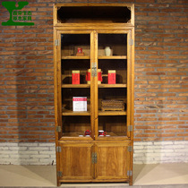 Elm furniture Chinese solid wood with door glass file cabinet bookcase showcase tea cabinet jewelry display cabinet