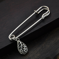 Retro pattern Miao silver hollow water drop brooch pin sweater literary style Korean version of classical original handmade jewelry