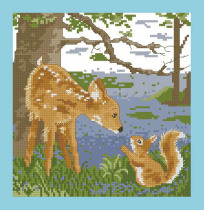 Cross stitch redraw electronic picture source file animal-forest deer and squirrel