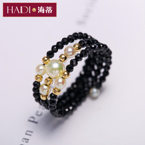 Heidi jewelry wanton 2-5mmAKOYA seawater pearl multi-layer ring female 18K gold Spinel