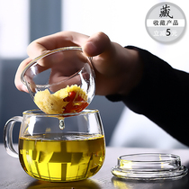 Peking University history glass tea cup water cup thick transparent filter tea cup ladies three-piece cup tea set